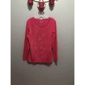 Codlwater Creek Red Long Sleeve Top w/Gold Large Poinsettia Graphic Size Medium